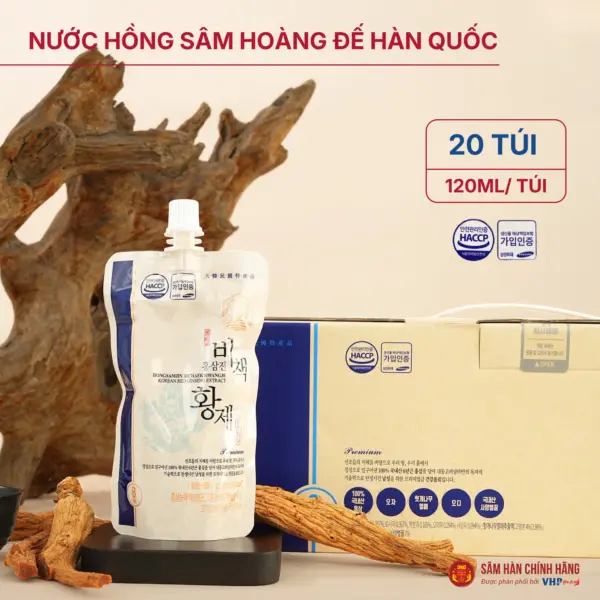 Nước Hồng Sâm Hoàng Đế Hàn Quốc (Hongsamjin Bichaek Hwangje – Korean Red Ginseng Extract) 120ml*20gói/hộp